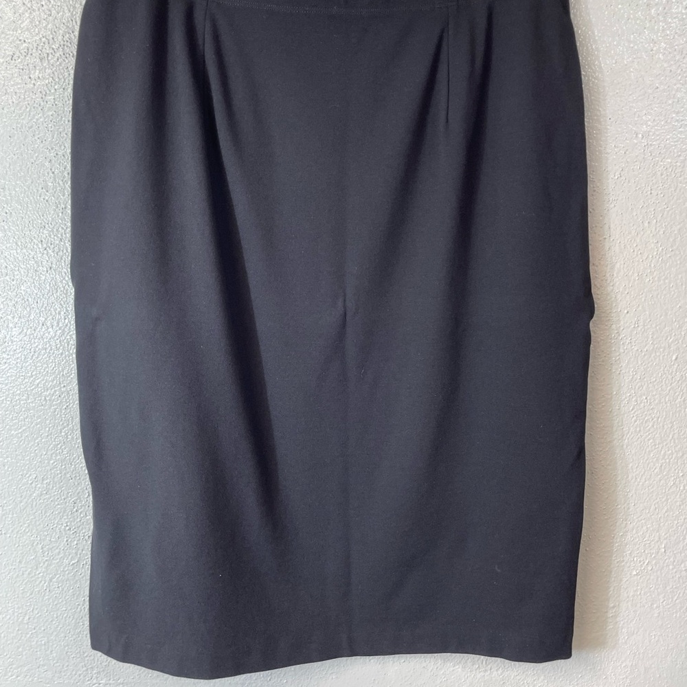Eileen Fisher Black Knit Pull On Skirt Midi Stretch Minimalist Career L Everyday